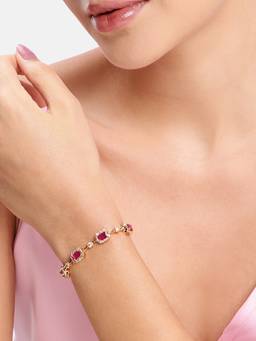 Estele - Gold-Finish Ruby CZ Modern Geometric Bracelet for Women