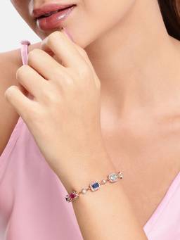 Estele - Rosegold-Finish Multicolor CZ Statement Bracelet for Women