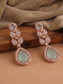 Estele - Rosegold Mint green Stone CZ Drop Earrings