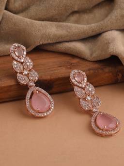 Estele - Rose Gold Mint Pink CZ Shimmer Drop Earrings