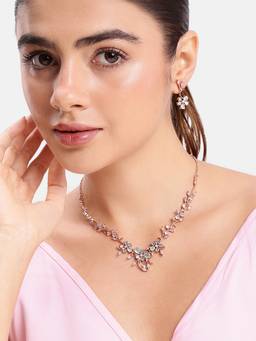 Estele - Rosegold Mint CZ Floral Garland Necklace with Earrings