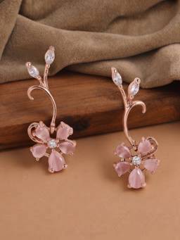 Estele - Rosegold CZ Flower Charm Earrings