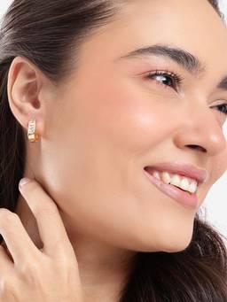 Carlton London - Gold Plated Petite Baguette CZ Hoop Earrings