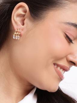 Carlton London - Gold Plated Dangling Solitaire Half Hoop Earring