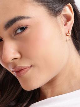 Carlton London - Rose Gold Plated CZ Studded Floral Hoop Earring