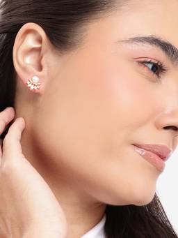 Carlton London - Rose Gold Plated CZ Studded and Pearl Cluster Stud Earring