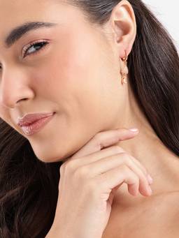 Carlton London - Rose Gold Plated Dangling Solitaire Triangular Hoop Earring