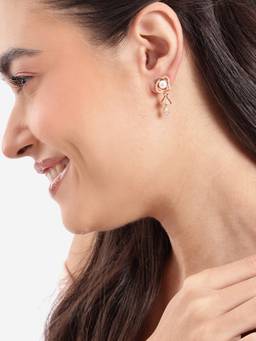 Carlton London - Rose Gold Plated CZ Studded and Pearl Drop Earring