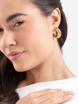 Carlton London - Gold Plated Bold Fluted Textured Half Hoop Earring