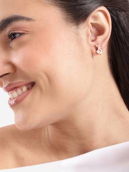 Carlton London - Rose Gold Plated Pear and Princess Crystal Solitaire Studs