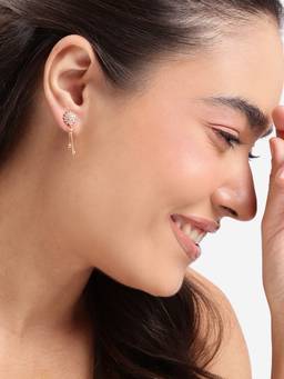 Carlton London - Rose Gold Plated Elegant CZ Cluster Floral Dangle Earrings