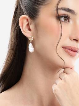 Carlton London - Gold Plated Hi-Fashion Baroque Pearl Earrings