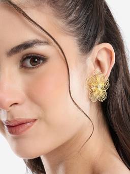 Carlton London - Gold Plated CZ Sparkle Filigree Floral Bold Stud Earring