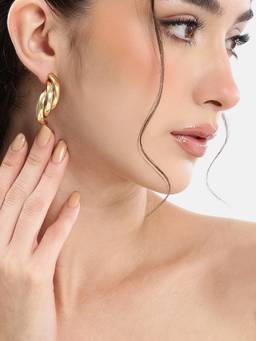 Carlton London - Gold Plated Statement Twisted Half Hoop Earring
