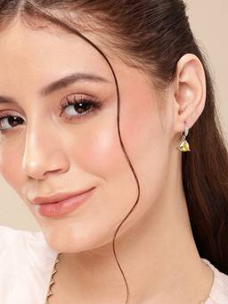 Carlton London - Rhodium Plated Citrine Yellow Solitaire Triangular Drop Earring