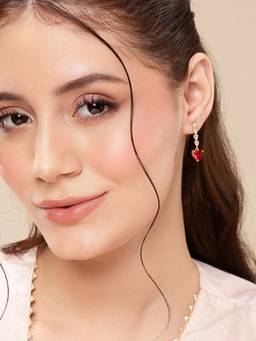 Carlton London - 18KT Gold-Plated Modern Ruby Red CZ Heart and Solitaire Drop Earrings