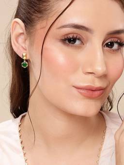 Carlton London - 18KT Gold Plated Emerald Green Solitaire CZ Geometric Earrings