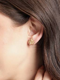 Carlton London - Gold-Plated Intricate Flower Textured Stud Earrings