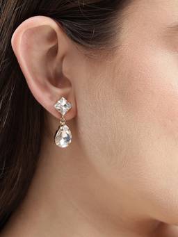 Carlton London - Gold Plated Stunning Princess and Dangling Pear Solitaire Earrings