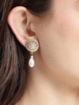 Carlton London - Gold Plated Intricate Floral Pearl Drop Earrings