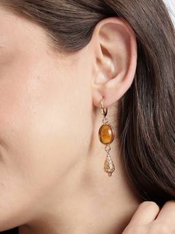 Carlton London - Gold Plated Elegant Oval Stone Filigree Drop Earrings