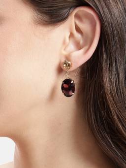 Carlton London - Gold-Plated Red Crystal Oval Dangle Earrings