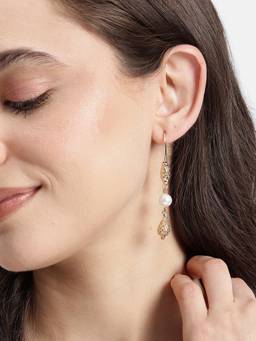 Carlton London - Gold-Plated Elegant Pearl Filigree Drop Earrings