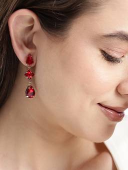 Carlton London - Gold Plated Red Crystal Teardrop Earring