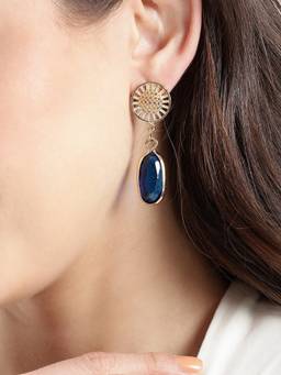 Carlton London - Gold Plated Radiant Blue Crystal Oval Drop Earrings