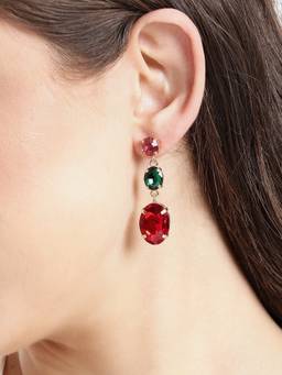 Carlton London - Gold Plated Fashion Multi Color Crystal Drop Earring