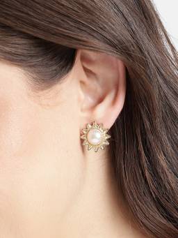 Carlton London - Gold Plated Elegant Pearl Rising Sun Stud Earrings