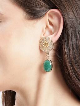 Carlton London - Gold Plated Filigree Dangling Green Crystal Drop Earring