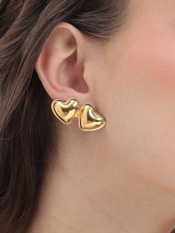 Carlton London - Gold Plated Minimal Twin Heart Stud Earring
