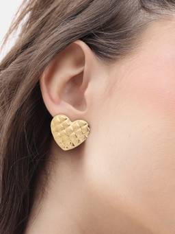 Carlton London - Gold Plated Quilted Bold Heart Stud Earring