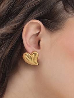 Carlton London - Gold Plated Puff Heart Bold Stud Earring