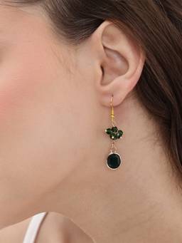 Carlton London - Gold Plated Green Crystal Studded Contemporary Oval Drop Earring