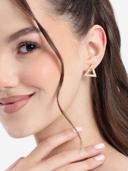 Carlton London - 18kt Gold Plated Triangular Mini Pearl Stud Earring