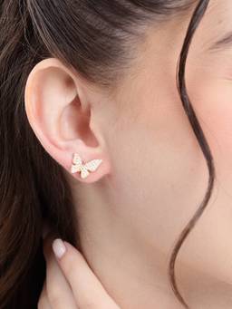 Carlton London - 18kt Gold Plated Dainty Butterfly with Mini Pearl Stud Earring