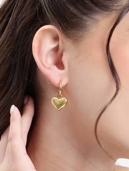 Carlton London - 18kt Gold Plated Dangling Puff Heart Half Hoop Earring