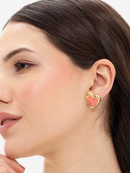 Carlton London - Gold Plated Swirl Enamel Contemporary Heart Stud Earring