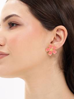 Carlton London - Gold Plated Swirl Enamel Blossom Flower Stud Earring