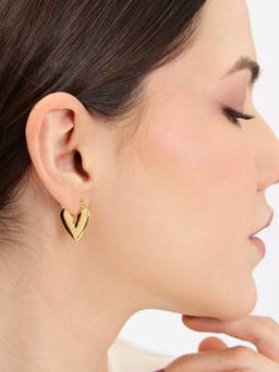 Carlton London - Gold Plated Huggie Puff Heart Hoop Earring