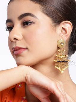 Carlton London - Gold Plated Layered Statement Drop Earrings with Pearl