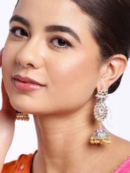 Carlton London - Gold Plated Polki Kundan Studded Enamel Jhumka Earring