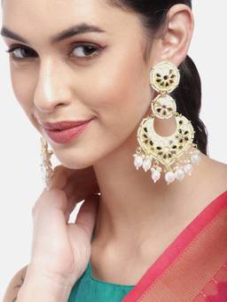 Carlton London - Gold Plated Mirror Studded Enamel and Pearl Chandbali Earrings
