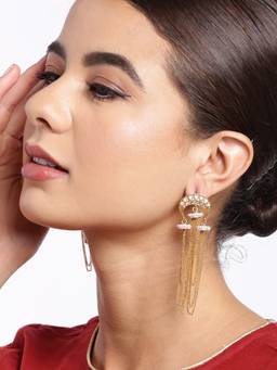 Carlton London - Gold Plated CZ Enamel Long Chain Statement Drop Earrings