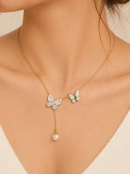 ZAISHA - Papillon Pearl Necklace - 18k Gold Plated