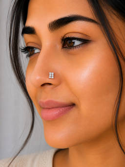 SAMIKA - 925 Sterling Silver Multi Color Grid Nose Pin