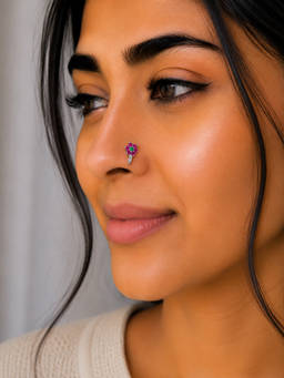 SAMIKA - 925 Sterling Silver Pink and Green Bloom Drop Nose Pin