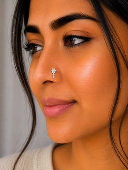 SAMIKA - 925 Sterling Silver White Stone Bloom Drop Nose Pin
